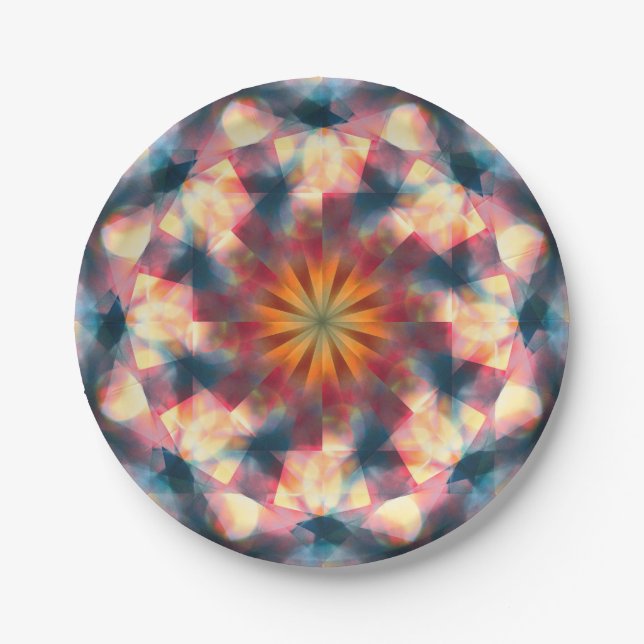Prismatic Kaleidoscopic Psychedelic Mandala Paper Plate (Front)