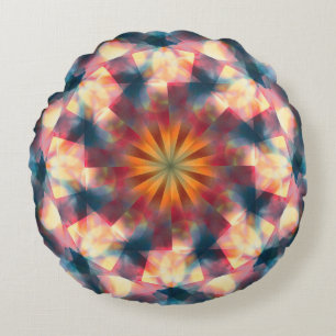 Prismatic Kaleidoscopic Psychedelic Mandala Round Pillow