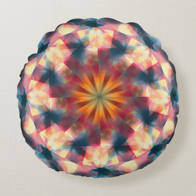 Prismatic Kaleidoscopic Psychedelic Mandala Round Pillow (Front)