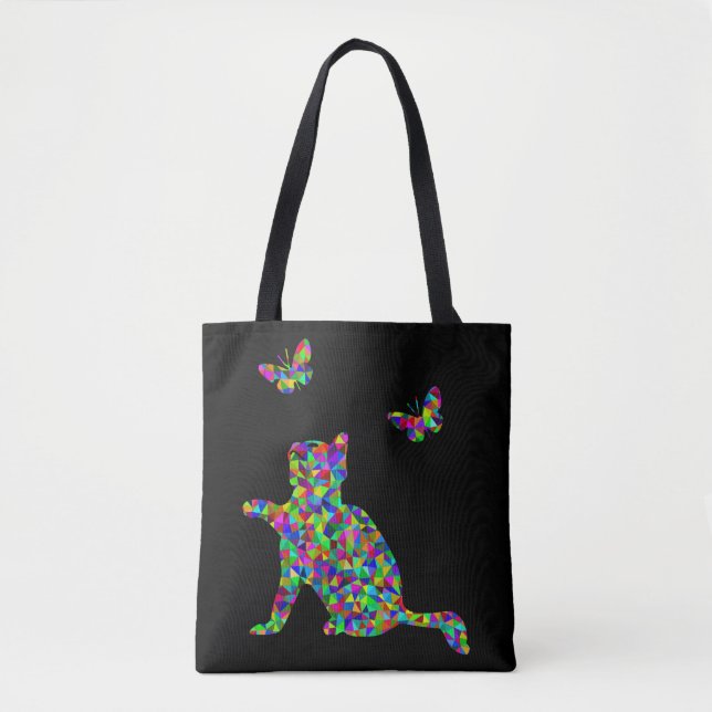 Prismatic Kitten Playing with Butterflies Tote Bag (Front)