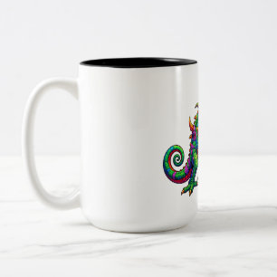 Prismatic Neon Dragon Lizard Two-Tone Coffee Mug