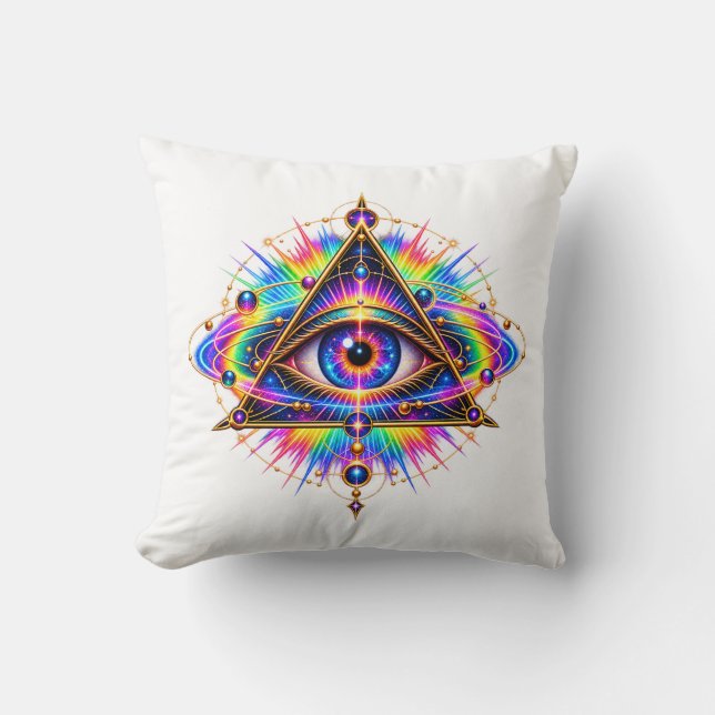 Prismatic Orbit Eye Throw Pillow (Front)