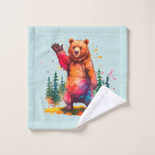 "Prismatic Paws: A Vibrant Forest Greeting Wash Cloth