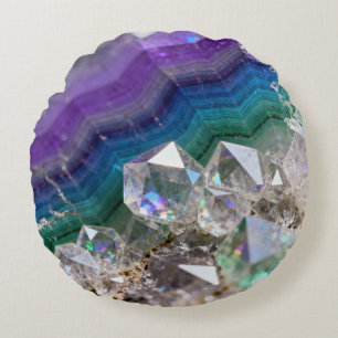 Prismatic Quartz Fusion Vibrant Crystal Design Round Pillow
