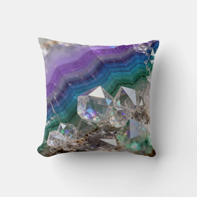 Prismatic Quartz Fusion Vibrant Crystal Design Throw Pillow (Front)