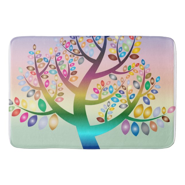 Prismatic Rainbow Tree Decorative Personalized Bath Mat (Front)