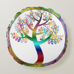 Prismatic Rainbow Tree Decorative Personalized Round Pillow