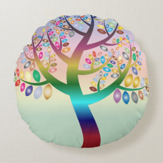 Prismatic Rainbow Tree Decorative Personalized Round Pillow
