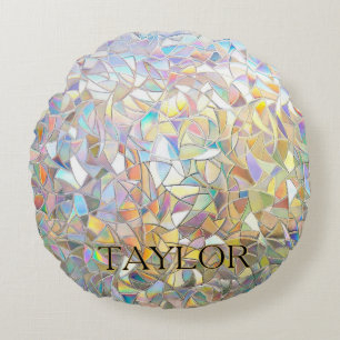 Prismatic Stained Glass Effect - Rainbow Prismatic Round Pillow