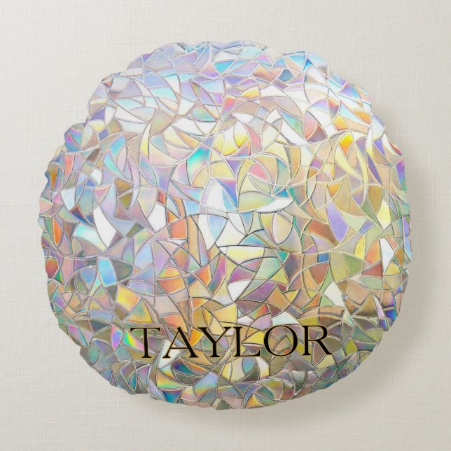 Prismatic Stained Glass Effect - Rainbow Prismatic Round Pillow (Front)