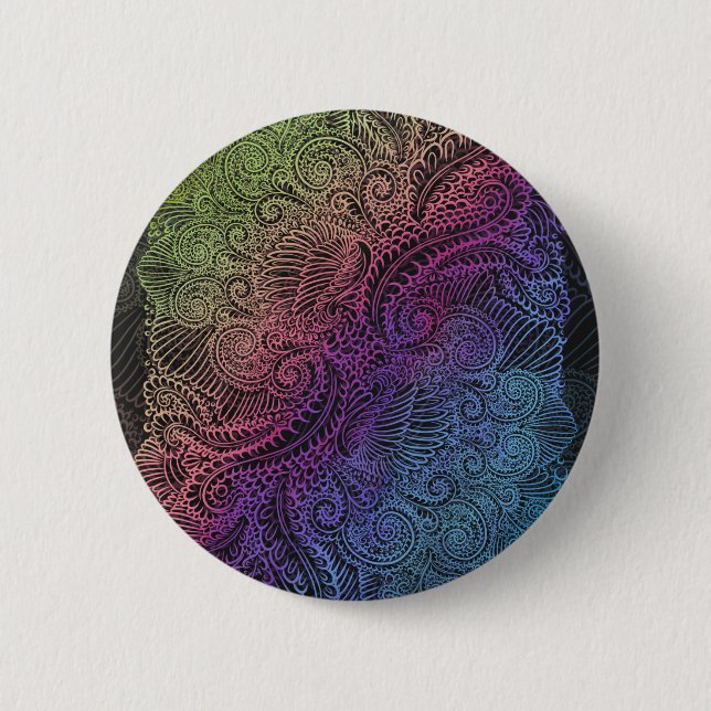 Prismatic Swirl | Rainbow Fractal Feather Art 2 Inch Round Button (Front)