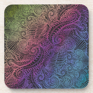 Prismatic Swirl   Rainbow Fractal Feather Art Coaster