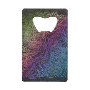 Prismatic Swirl Rainbow Fractal Feather Art Credit Card Bottle Opener