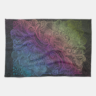 Prismatic Swirl Rainbow Fractal Feather Art Kitchen Towel