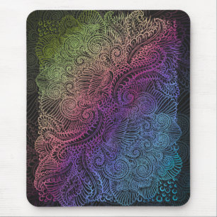 Prismatic Swirl   Rainbow Fractal Feather Art Mouse Pad
