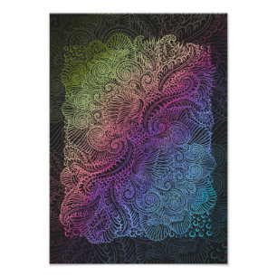 Prismatic Swirl   Rainbow Fractal Feather Art Photo Print