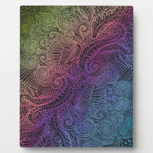 Prismatic Swirl Rainbow Fractal Feather Art Plaque