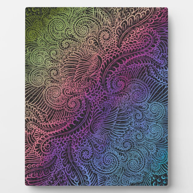 Prismatic Swirl | Rainbow Fractal Feather Art Plaque (Front)
