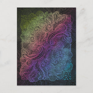 Prismatic Swirl Rainbow Fractal Feather Art Postcard