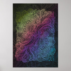Prismatic Swirl Rainbow Fractal Feather Art Poster