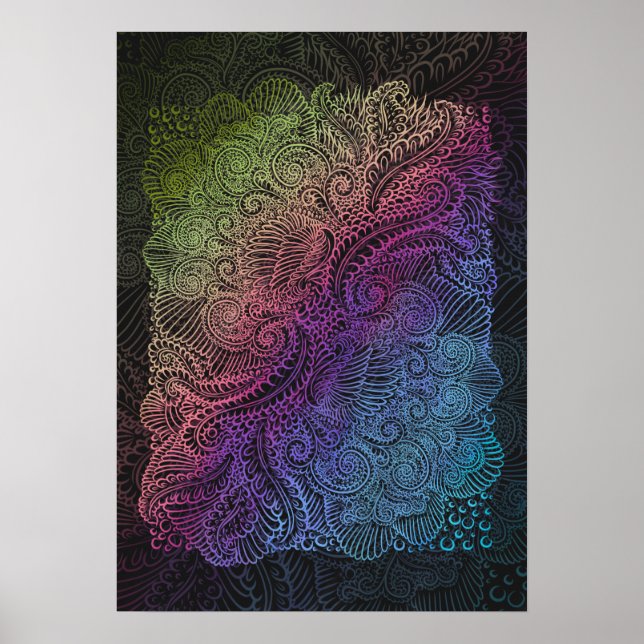 Prismatic Swirl | Rainbow Fractal Feather Art Poster (Front)