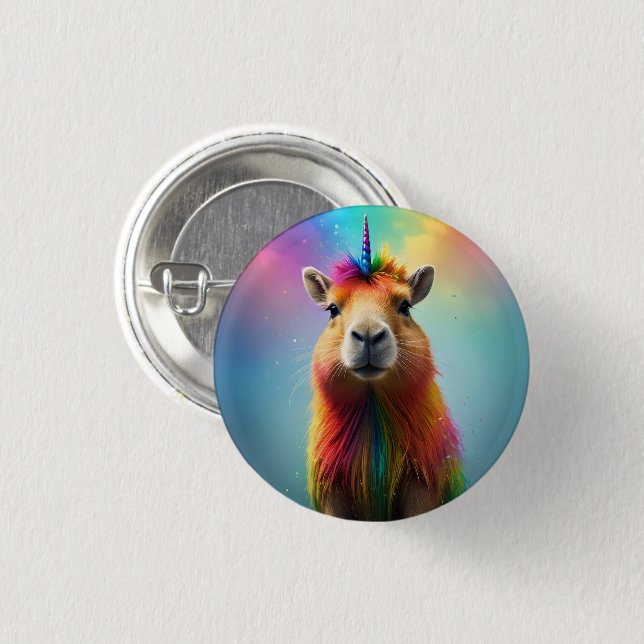 Prismhorn: The Rainbow Capybaraicorn 1 Inch Round Button (Front & Back)