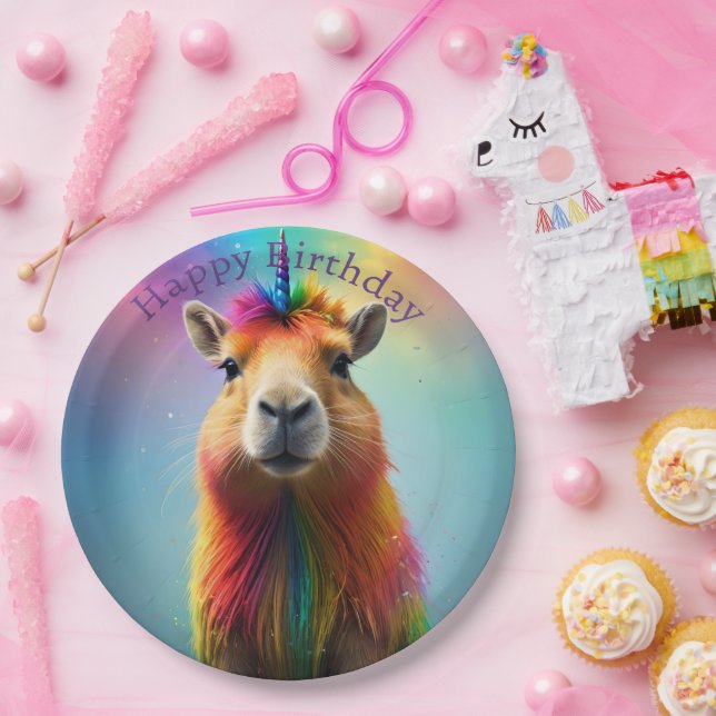 Prismhorn: The Rainbow Capybaraicorn Paper Plate (Party)