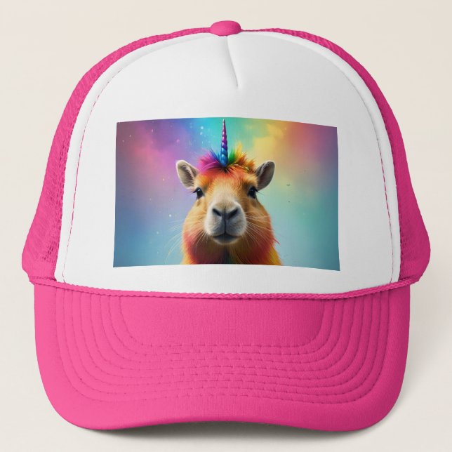 Prismhorn: The Rainbow Capybaraicorn Trucker Hat (Front)