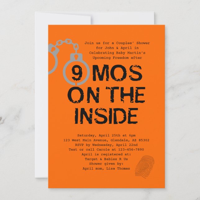 Prison Theme Baby Shower 9 Months on the Inside Invitation (Front)