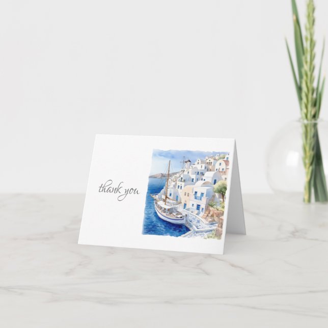 Pristine Blue and White Santorini Thank You Card (Front)