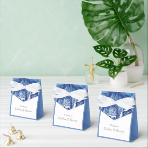 Pristine Blue and White Santorini Wedding Favor Box