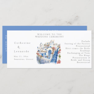Pristine Blue and White Santorini Wedding Program