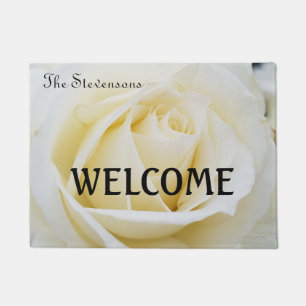 Pristine White Rose Close-Up Photo Doormat