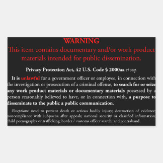 Privacy Protection Act sticker, black rectangle Sticker