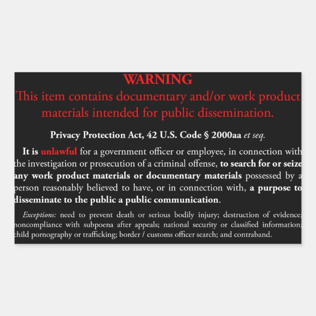 Privacy Protection Act sticker, black rectangle Sticker (Front)