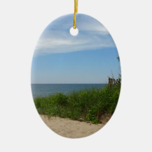 Private Beach on Lake Michigan Ceramic Ornament
