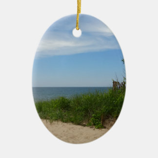 Private Beach on Lake Michigan Ceramic Ornament
