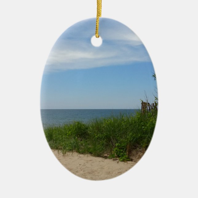 Private Beach on Lake Michigan Ceramic Ornament (Front)