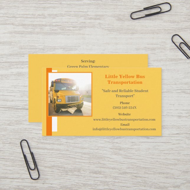 Private Bus Driver Yellow School Bus Business Card (Front/Back In Situ)