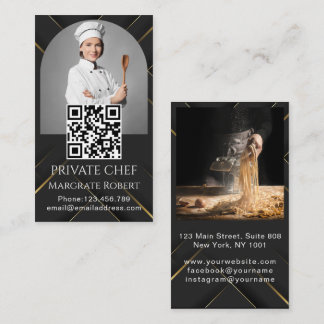 Private chef black white photo catering QR code  Business Card