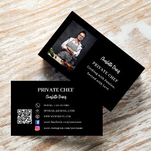 Private chef black white photo slogan love QR code Business Card