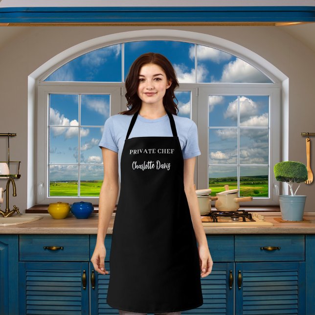 Private chef black white script apron (Creator Uploaded)