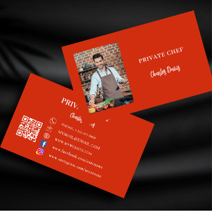 Private chef red photo catering QR code Business Card