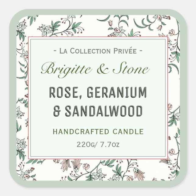 Private Collection Floral Handcrafted Candle  Square Sticker (Front)