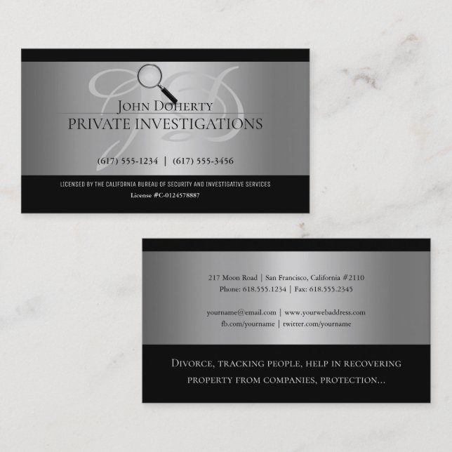 Private Investigations | Detective Professional Business Card (Front/Back)