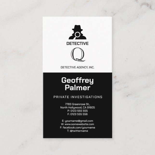 Private Investigations | Detective Professional Business Card (Front)