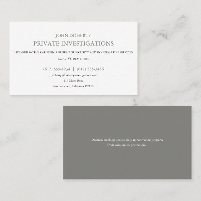 Private Investigations | Detective Professional Business Card (Front/Back)