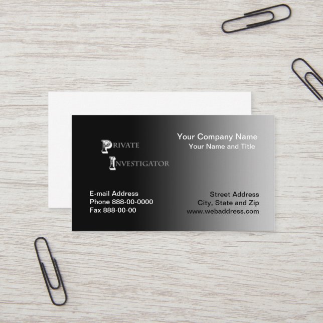 Private Investigator Business Card (Front/Back In Situ)