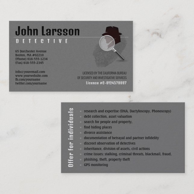 Private Investigator | Detective Business Card (Front/Back)