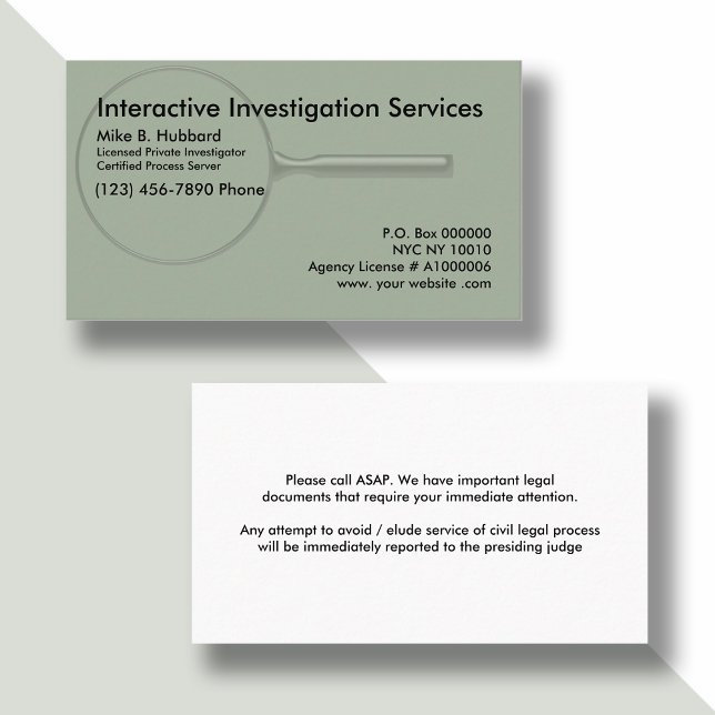 Private Investigator Process Server Business Card (Creator Uploaded)